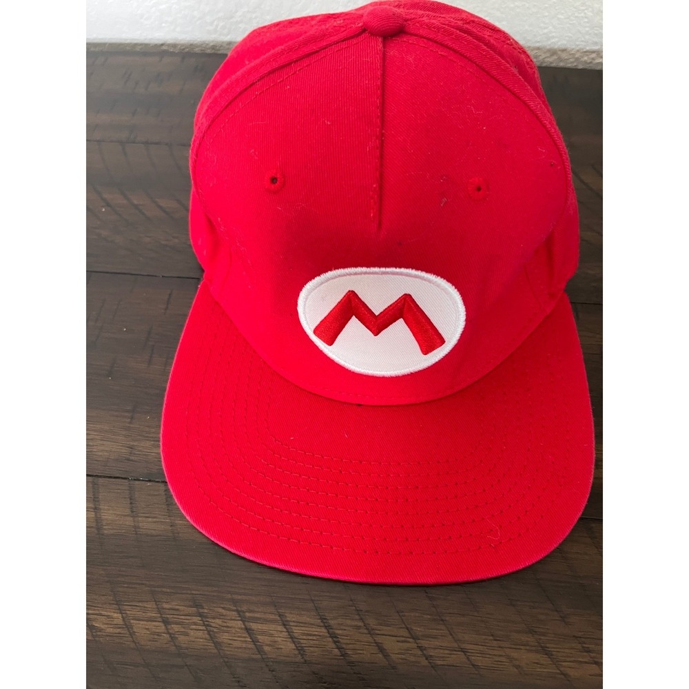 Nintendo Super Mario Bros Red Snapback Hat Embroidered M Logo Flat Brim Cap NWT